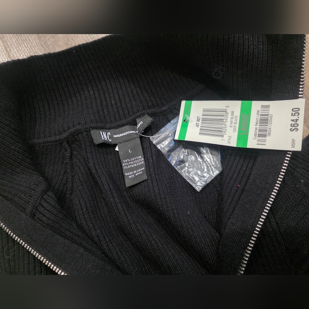 Nwt INC BLACK 1/4 ZIP HIGH NECK SWEATER RIBBED PREPPY 90S Y2K classy Cardigan - Picture 2 of 9